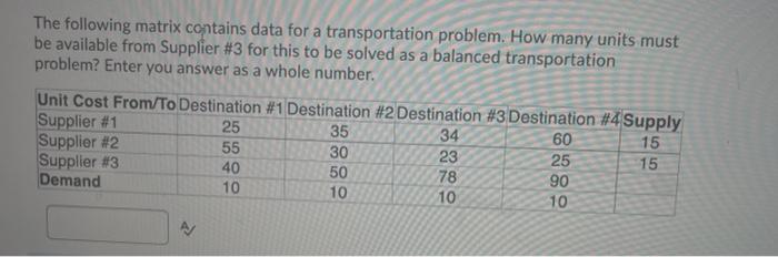 Solved The Following Matrix Contains Data For A | Chegg.com