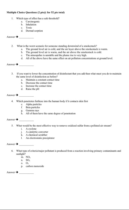 Solved Multiple Choice Questions (2 pts for 52 pts total) 1. | Chegg.com