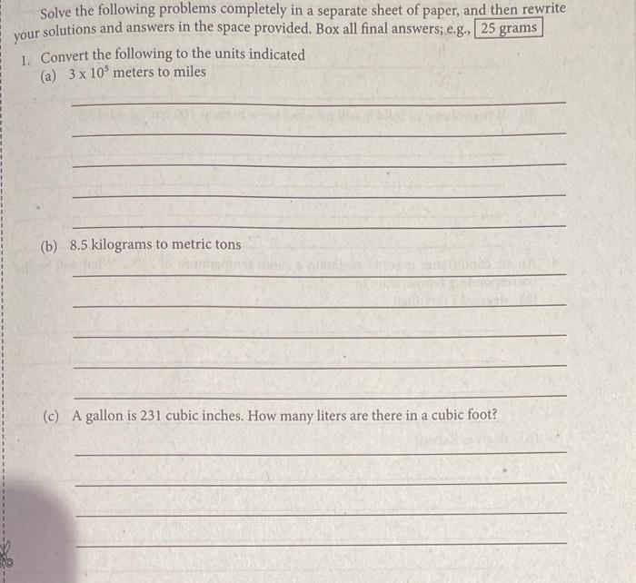 Solved Solve the following problems completely in a separate | Chegg.com