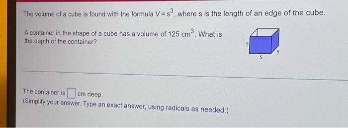 Solved The volume of a cube is found with the formula V = | Chegg.com