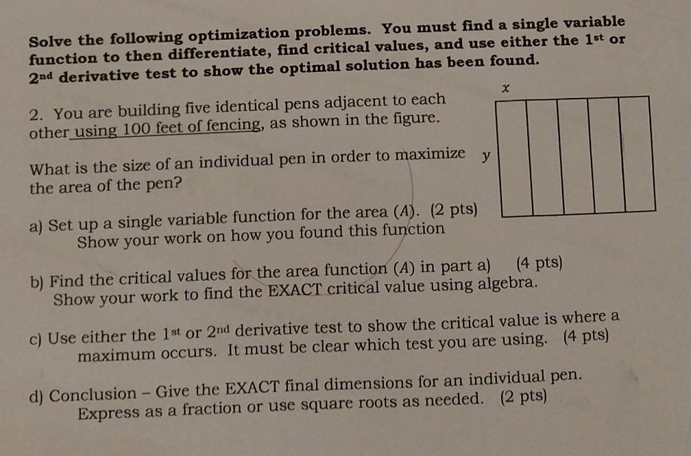 Solved Solve the following optimization problems. You must | Chegg.com