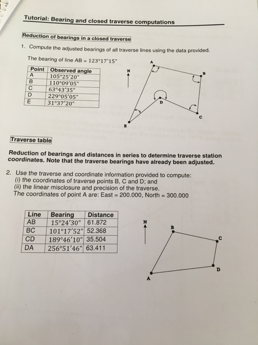 Solved Tutorial: Bearing And Closed Traverse Computations | Chegg.com