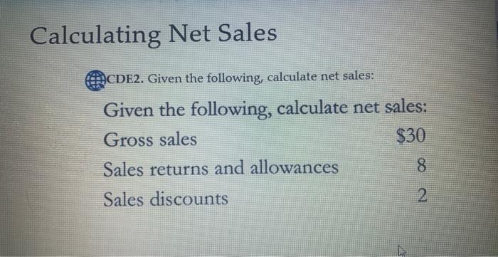 Solved Given The Following, Calculate Net Sales: | Chegg.com