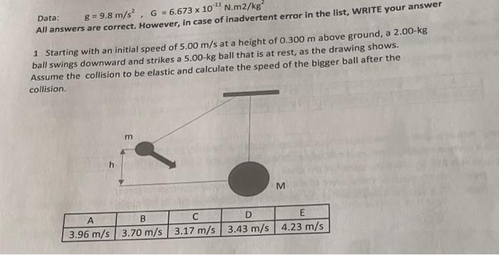 Solved Data: G=9.8 M S2,g=6.673×10−11 N⋅m2 Kg2 All Answers 