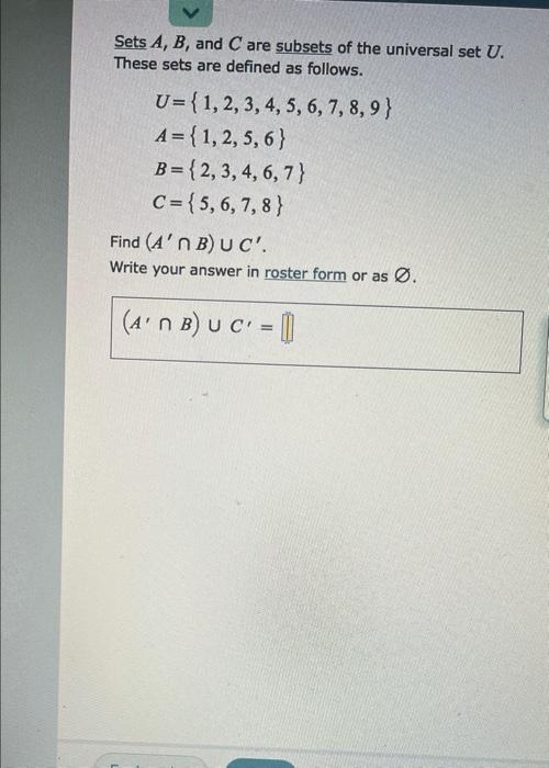 Solved Sets A, B, And C Are Subsets Of The Universal Set U. | Chegg.com