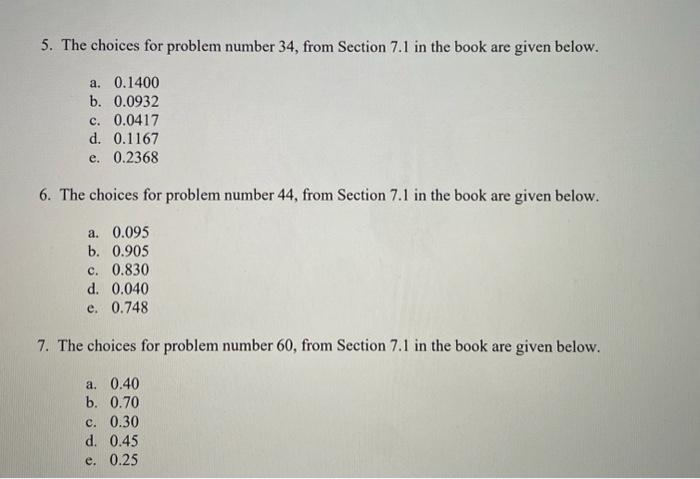 5. The choices for problem number 34 , from Section | Chegg.com