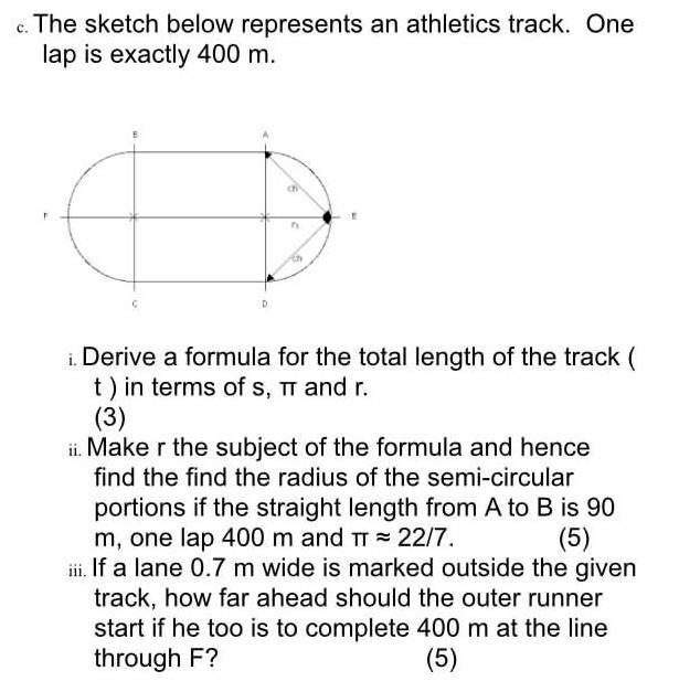 Solved c. The sketch below represents an athletics track. | Chegg.com