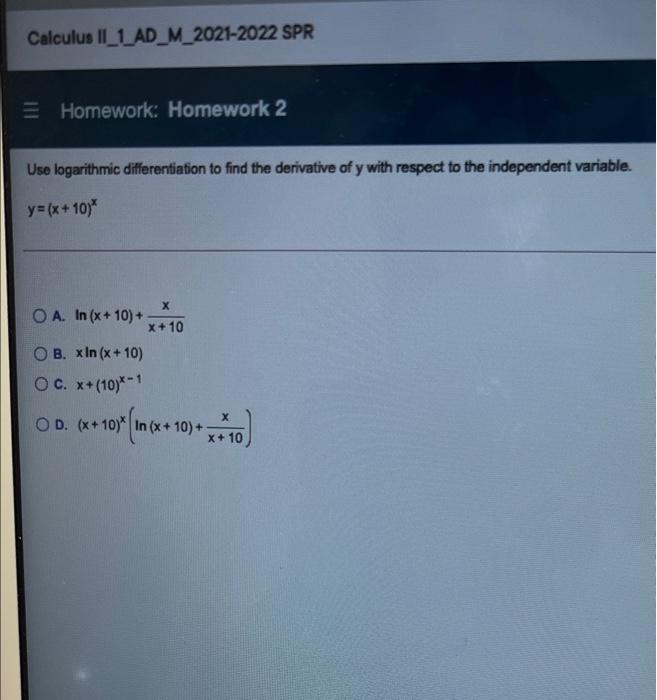 Solved Calculus II 1 AD_M_2021-2022 SPR E Homework: Homework | Chegg.com