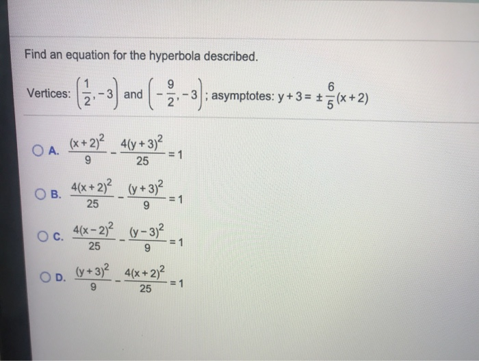 Find An Equation For The Hyperbola Described 6 Chegg Com
