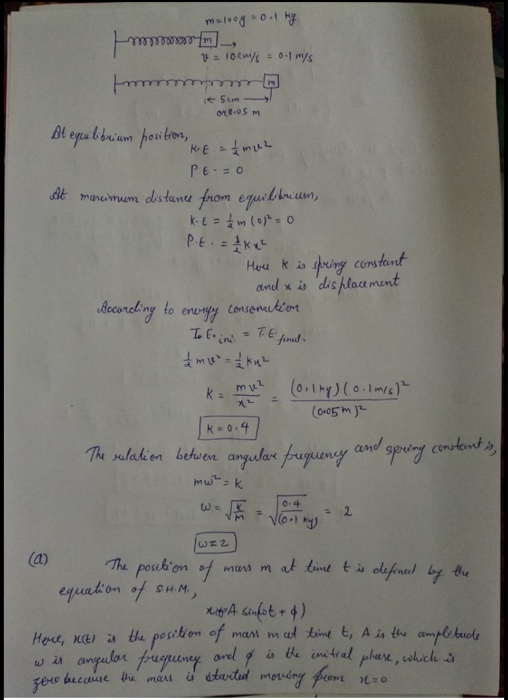 Solved A Mass Of 100 G Stretches A Spring 5 Cm The Mass Chegg Com