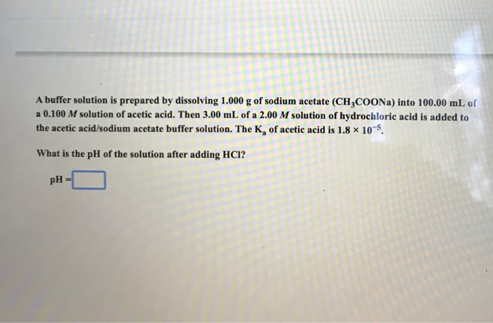 Solved A buffer solution is prepared by dissolving 1.000 g | Chegg.com