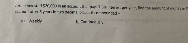Solved Jorina invested $20,000 ﻿in an account that pays 7.5% | Chegg.com