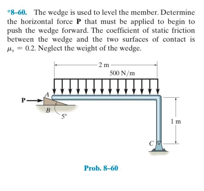 Solved *8–60. The Wedge Is Used To Level The Member. | Chegg.com