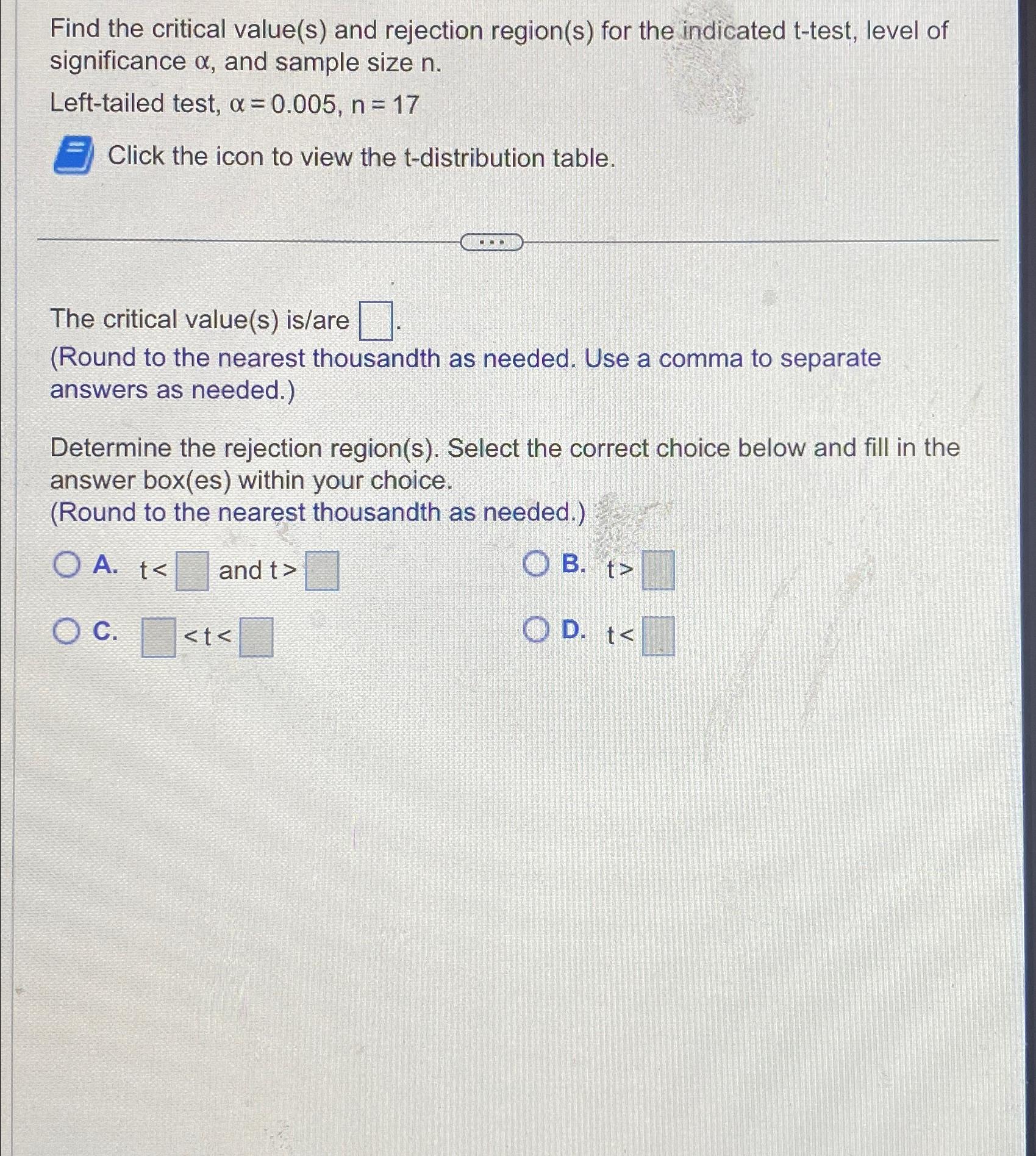 Solved Find the critical value(s) ﻿and rejection region(s) | Chegg.com