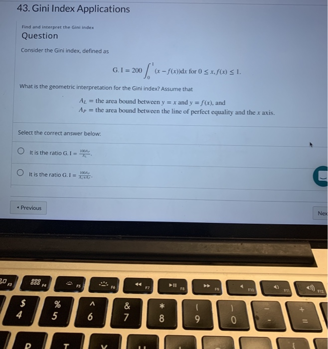 Solved 43. Gini Index Applications Find and interpret the