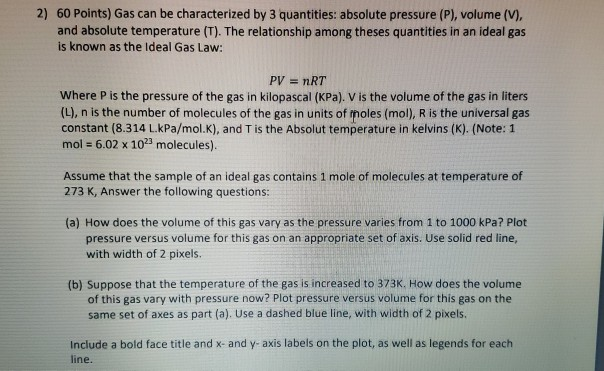 Solved 2 60 Points Gas Can Be Characterized By 3 Chegg Com