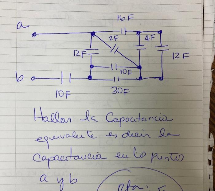 16F a 2F 1 4F 1 12FT 12F TOF b TOF 30F Hallas la Capacitancia equivalente es decir la Capacitancia en los puntes а a y b stai