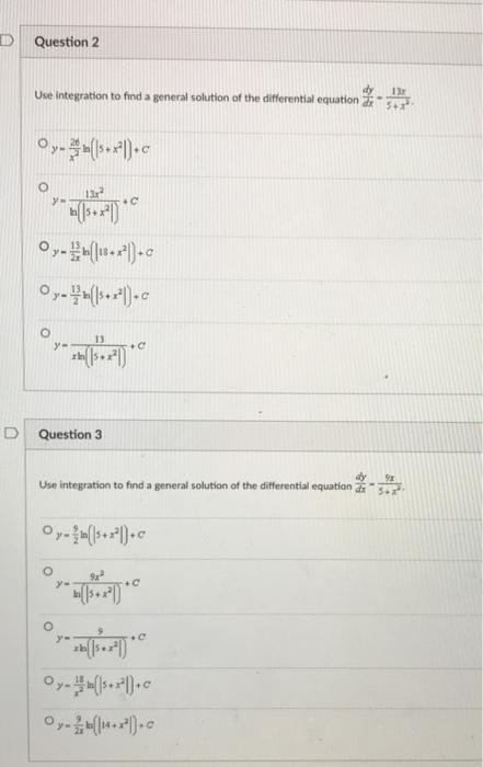 Use integration to find a general solution of the differential equation \( \frac{d y}{d x}-\frac{17 x}{5+x^{2}} \).
\[
y=\fra