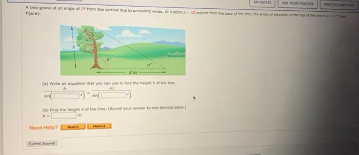 Solved MY NOTES AS YOU TEACHER A tree grows at an angle of | Chegg.com