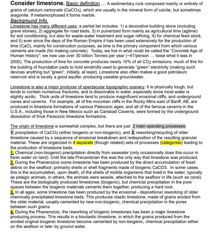 Consider limestone. Basic definition ... A | Chegg.com
