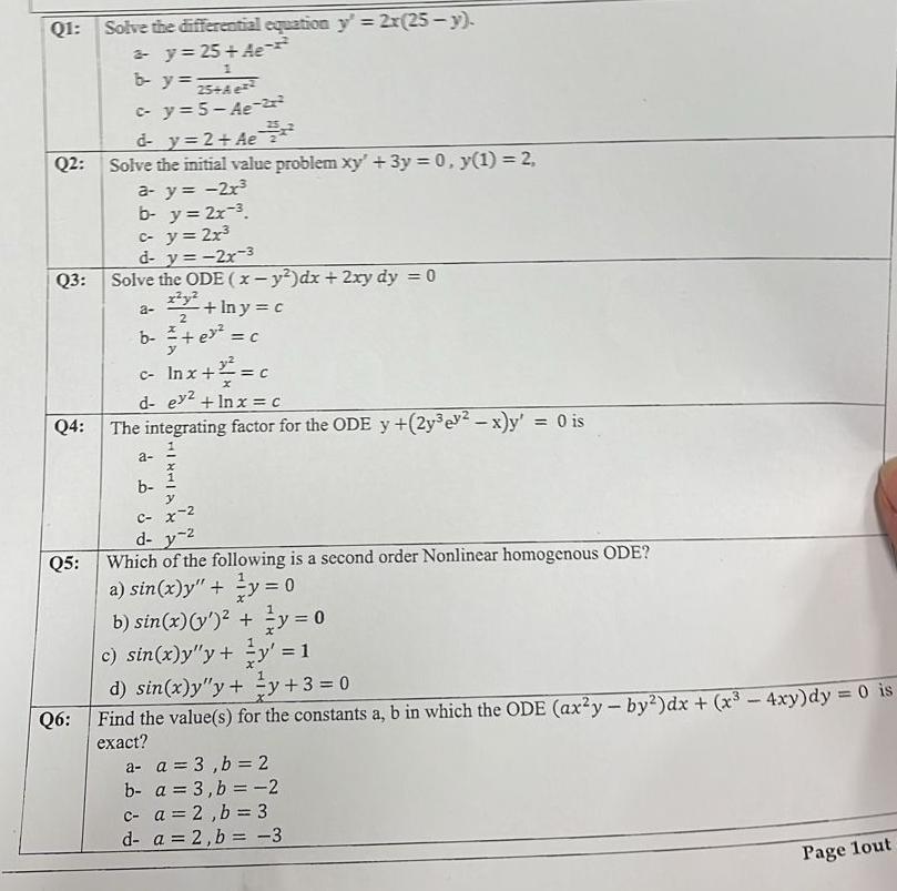 Solved Q1: Solve the differential equation | Chegg.com