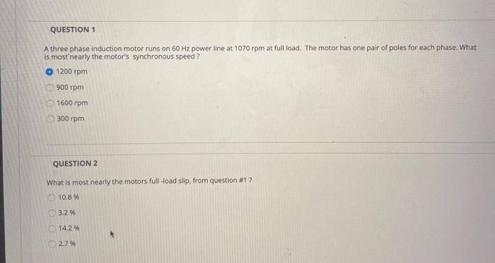 Solved QUESTION 1 A three phase induction motor runs on 60 | Chegg.com