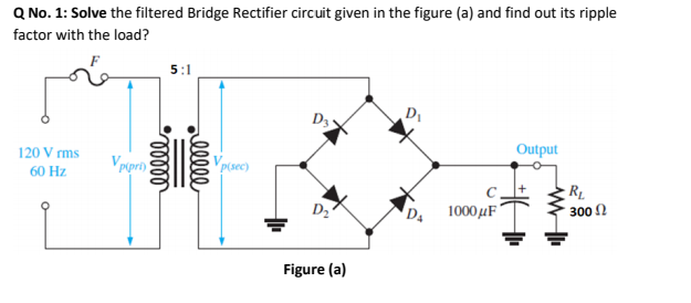 Solved Q No. 1: Solve the filtered Bridge Rectifier circuit | Chegg.com