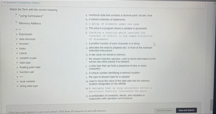Solved Question Completion Status Match the Term with the | Chegg.com
