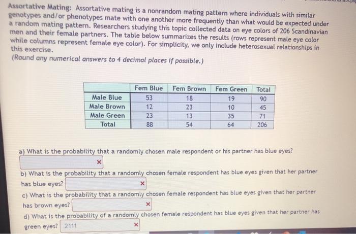 Solved Assortative Mating: Assortative Mating Is A Nonrandom | Chegg.com