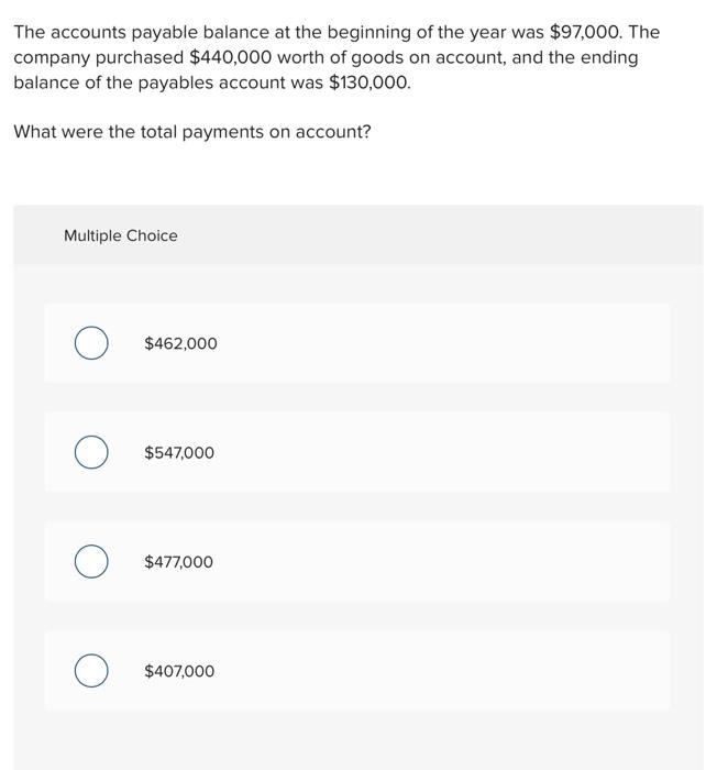 Solved The accounts payable balance at the beginning of the | Chegg.com