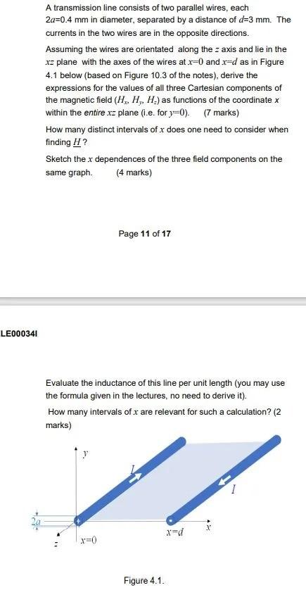 Solved A transmission line consists of two parallel wires, | Chegg.com