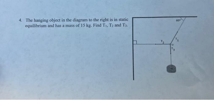 Solved 4. The hanging object in the diagram to the right is | Chegg.com