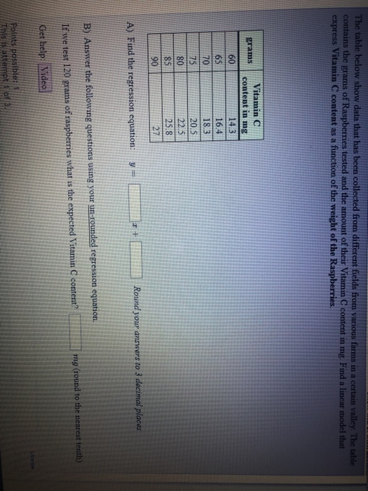 Solved The table below show data that has been collected | Chegg.com