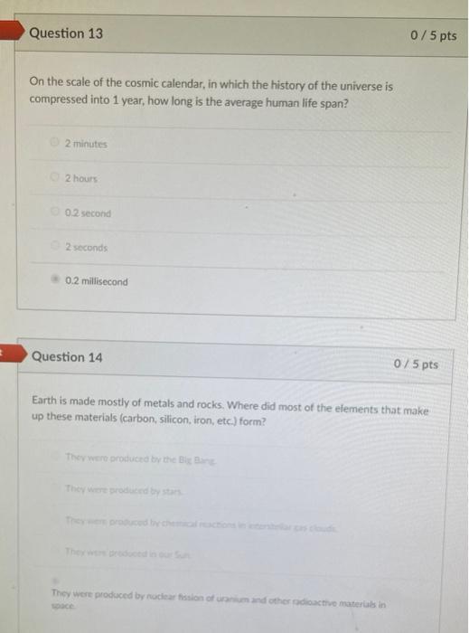 Solved on the scale of the cosmic calendar in which the chegg