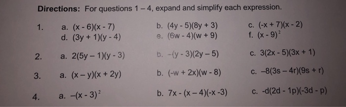 Directions For Questions 1 4 Expand And Simplify Chegg Com