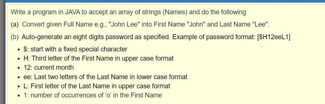 Solved Write a program in JAVA to accept an array of strings | Chegg.com