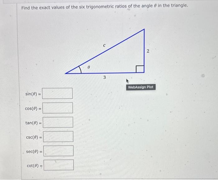Solved Find the exact values of the six trigonometric ratios | Chegg.com