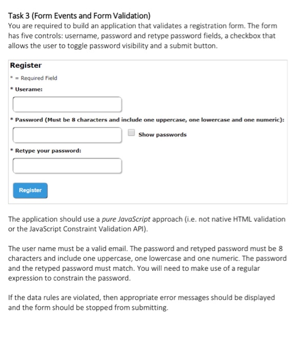 Solved Task 3 (Form Events and Form Validation) You are | Chegg.com