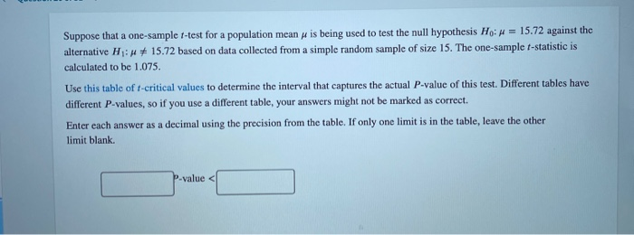 Solved The One Sample T Statistic For A Test Of Ho 4 42