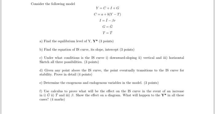 Solved Consider The Following Model | Chegg.com