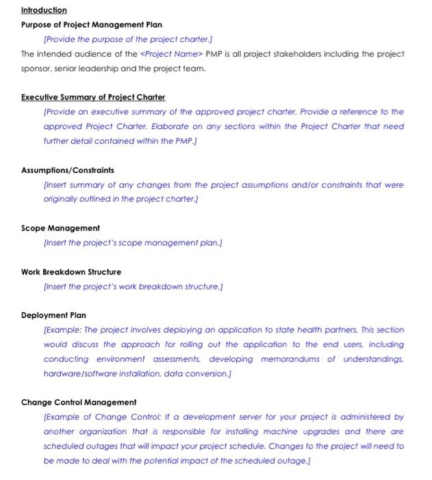 Solved Introduction Purpose of Project Management Plan | Chegg.com