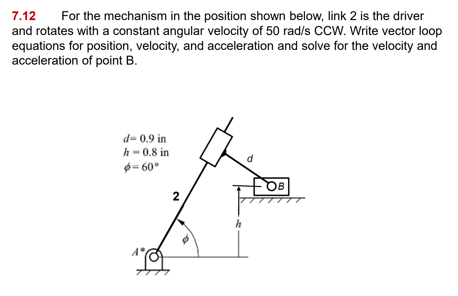 Solved 7.12 ﻿For the mechanism in the position shown below, | Chegg.com
