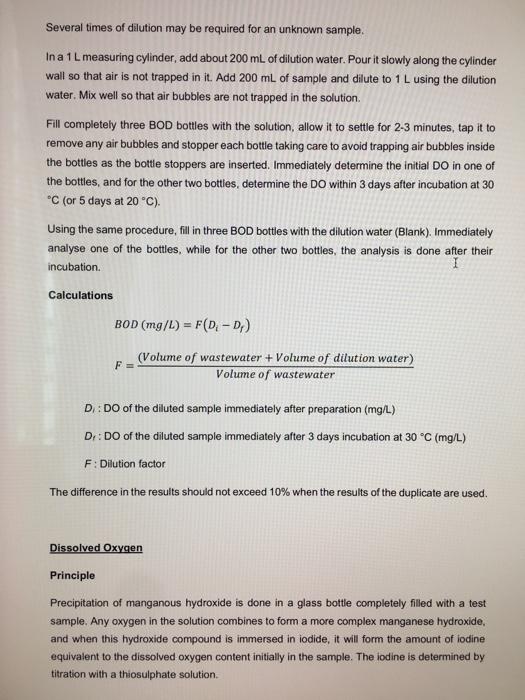 Solved Experiment 2: Determination of Biological Oxygen | Chegg.com