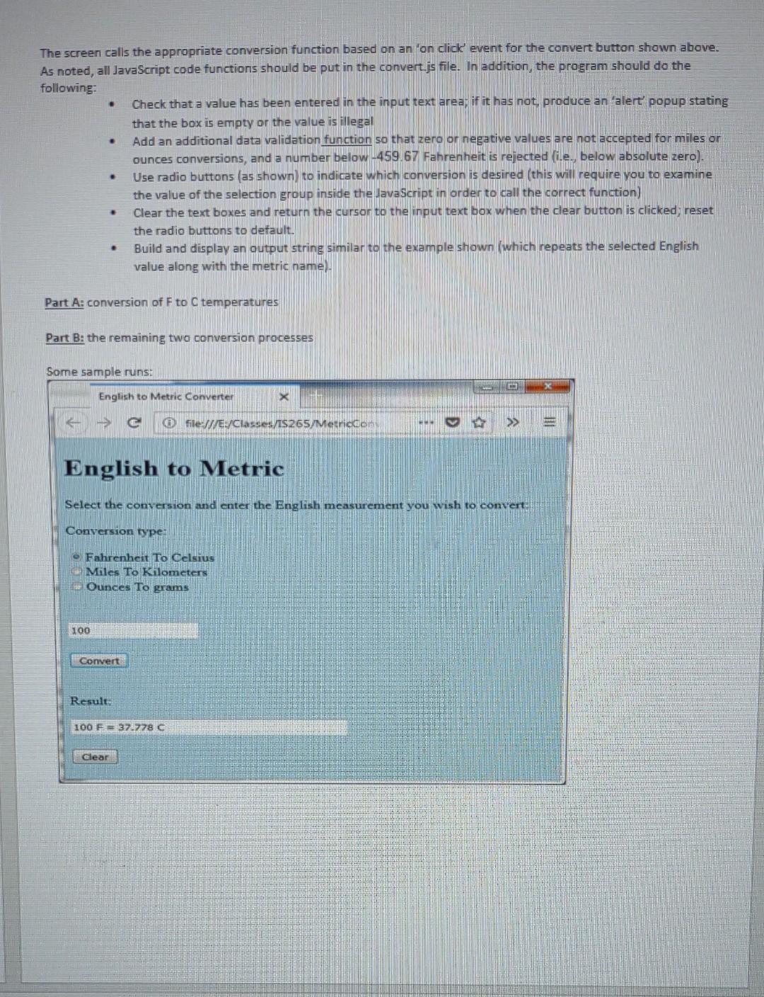 Solved 15265: Scripting Technologies Javascript: Metric | Chegg.com