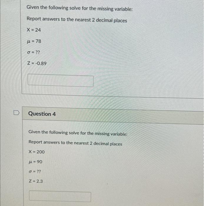 Solved Given the following solve for the missing variable: | Chegg.com