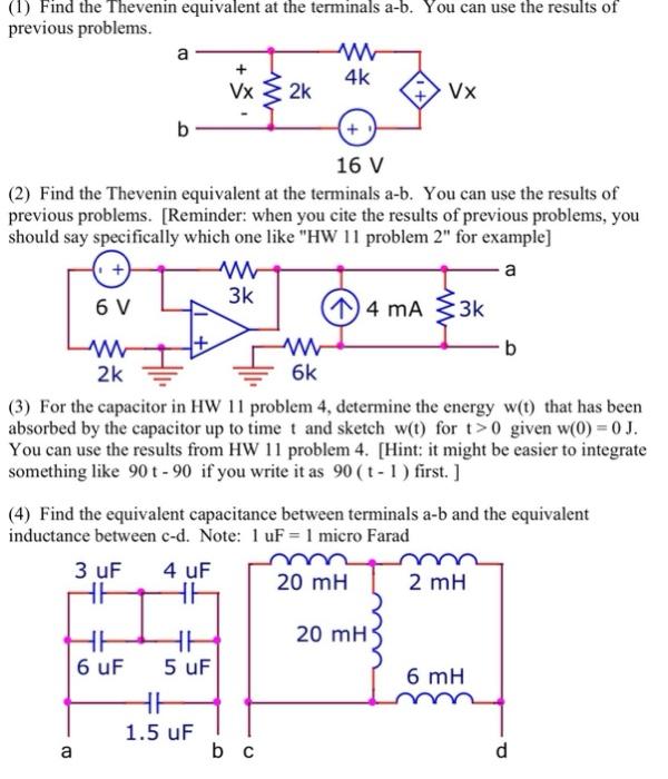 Solved (1) Find The Thevenin Equivalent At The Terminals | Chegg.com