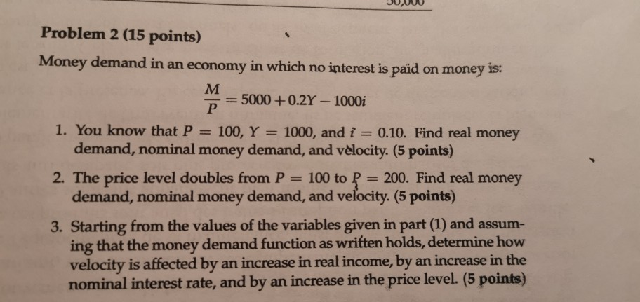 Solved Problem 2 (15 points) Money demand in an economy in | Chegg.com