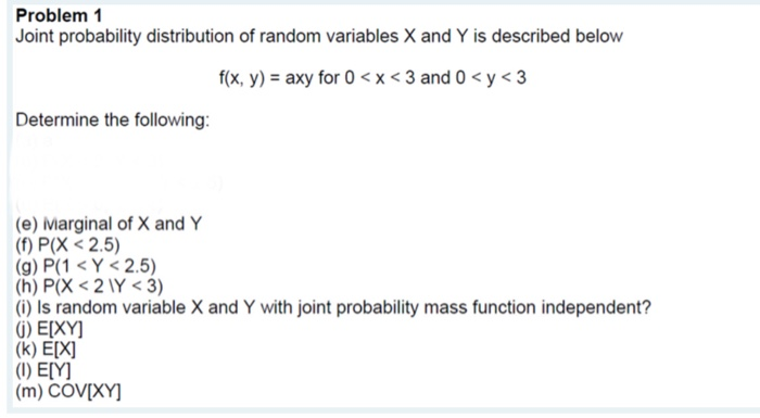 Solved Problem 1 Joint probability distribution of random | Chegg.com