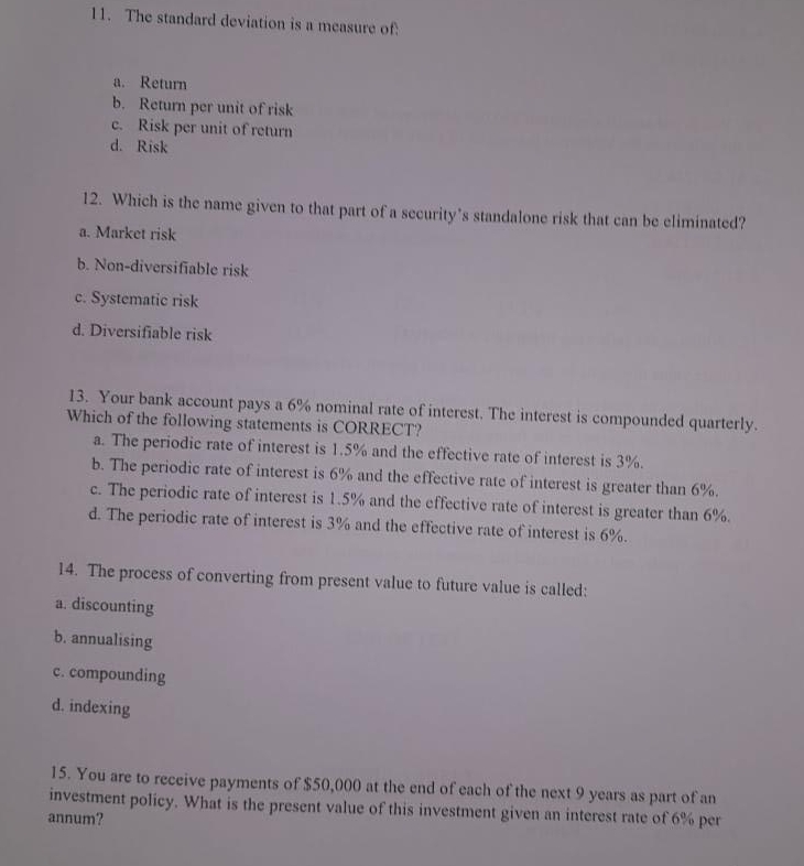 Standard Deviation Risk Management Word Problem Example Solved The standard deviation is a measure ofa. Returnb. | Chegg.com