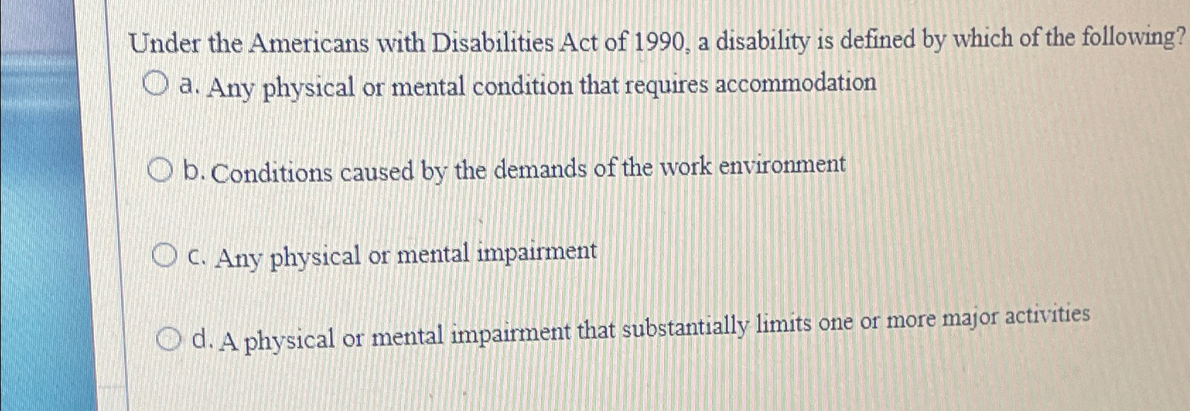 HOW IS DISABILITY DEFINED IN THE AMERICANS WITH DISABILITIES ACT visual data 5
